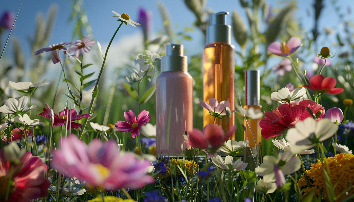 beauty products in a garden in spring